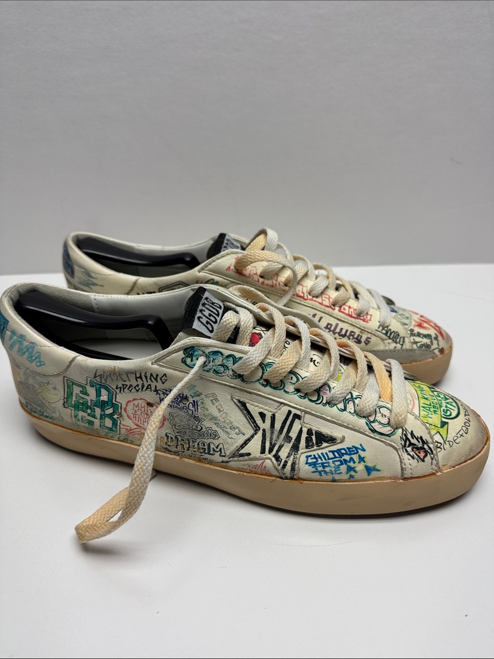 Golden Goose White Sneakers with Multicolor Graffiti